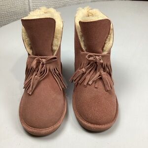 Bearpaw Christie Wide Suede Sheepskin Pink Winter Ankle Boots Booties